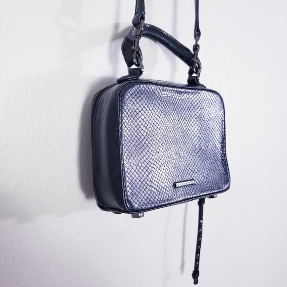 Rebecca Minkoff Box Crossbody Bag Black Snakeskin Embossed Leather Studded - Picture 12 of 14